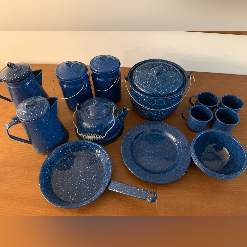 Blue Enamel Cookware Family of 4